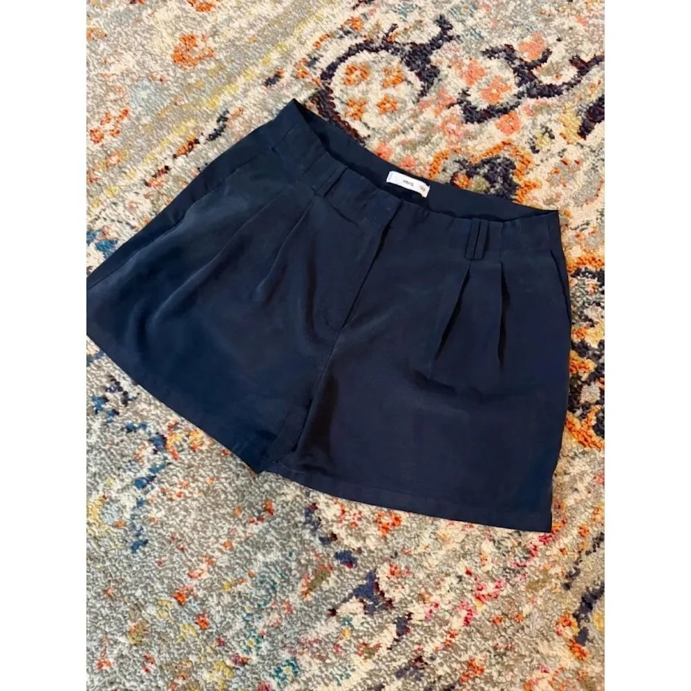 MNG Mango Pleated Mid Rise Shorts Dark Navy Size XL